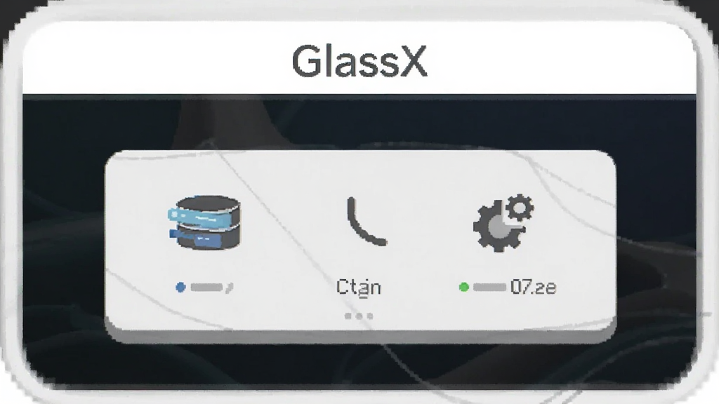 一张展示 GlassX 应用主界面的手机屏幕截图,画面中央是简洁的功能面板,顶部显示 GlassX 字样,背景为深色渐变,界面布局清晰,包含几个功能图标和状态指示,风格现代科技感,画质清晰,干净,无多余元素