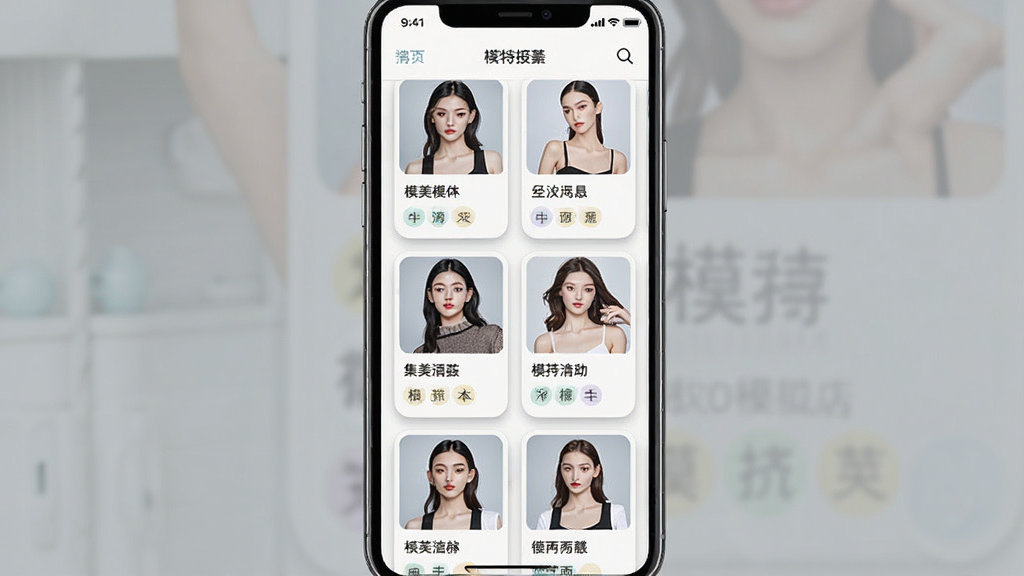 һ��չʾ����ģ��ͼ���ϼ����ܵĽ����ͼ������Ϊ�ֻ���Ļ����Ļ�ϳ��ֶ��ģ�ؿ�Ƭ��������ʽ���У�ÿ����Ƭ����ģ��ͷ�����ƺͱ�ǩ���������룬���Ϊ����ǳɫϵ�ƶ�Ӧ�ý��棬ϸ���Ͽ�Ƭ������΢��Ӱ��Բ�ǣ������������ɾ��޶���Ԫ��