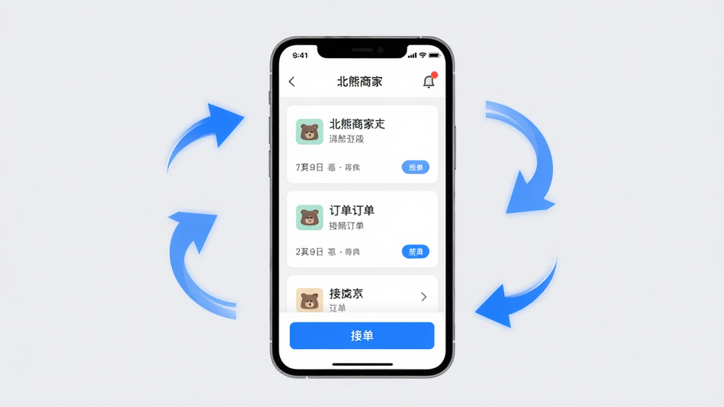 �����̼Ұ涩���������棬��������Ϊ�ֻ���Ļ����ʾ������Ƭ�б���ӵ���ť����������Ϣ���Ѻ�㣬����Ϊǳ�ң���Χ�ж�̬��ͷ��ʾ������ת������Ϊ���½ṹ���Ű����������Ϊ�ִ���ƽ��ϸ���ϰ�ťΪ��ɫ���������ֶԱ����ԣ����ʸ��壬����ɾ����޶���Ԫ��
