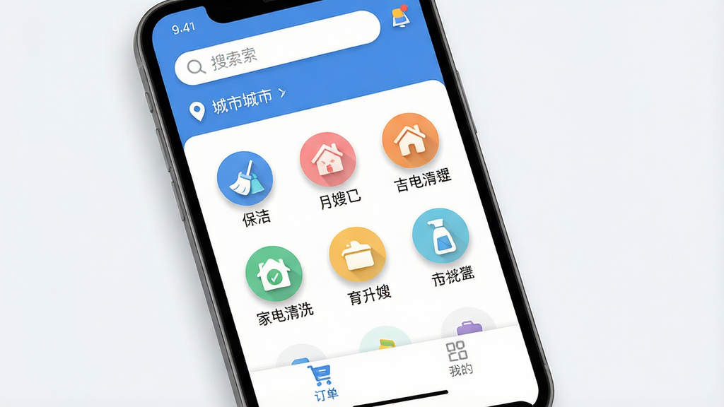 һ��չʾ���Ǽ���APP���Ľ�����ֻ�����ͼ������Ϊһ�����������ֻ�����Ļ����ʾ���Ǽ�����ҳ��ҳ�涥����������ͳ��ж�λ���в��б��ࡢ��ɩ������ɩ���ҵ���ϴ��Բ�ι���ͼ�꣬�ײ��ж������ҵĵ������������������Ű����룬���Ϊ�ִ���Լ��ƽ����ƣ�ϸ����ͼ�������΢��Ӱ������Ϊ�ɾ���ǳ�Ұ�ɫ�����ʸ��壬�ɾ��޶���Ԫ��