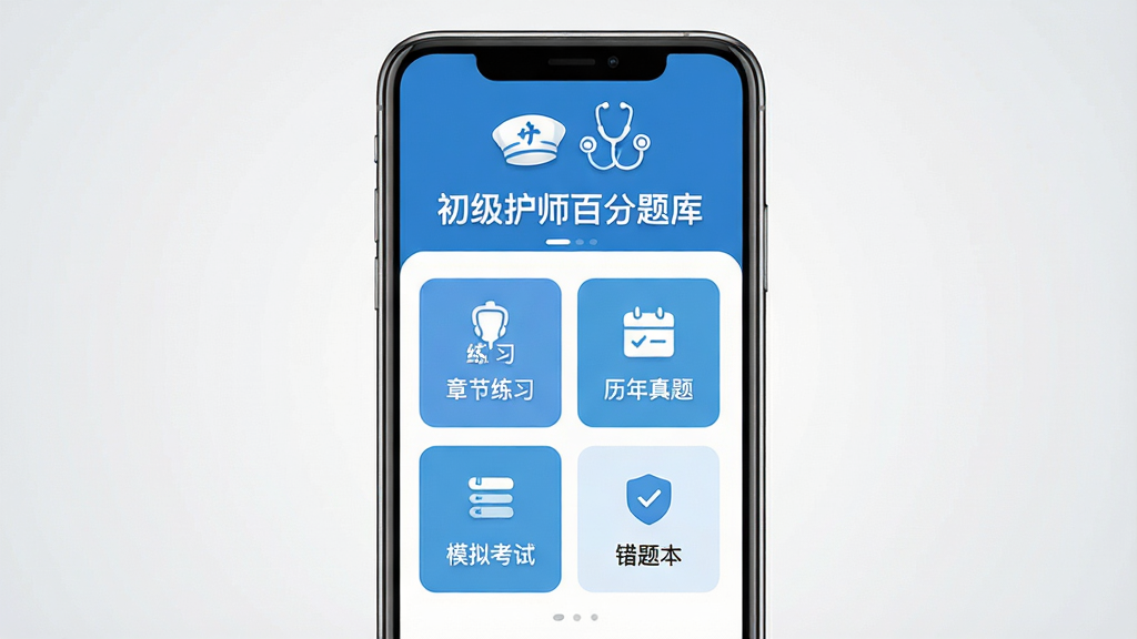 ��������һ�������ֻ�����չʾ����Ļ�ڳ��֡�������ʦ�ٷ���⡱APP�����棬�����½���ϰ���������⡢ģ�⿼�ԡ����Ȿ�ĸ�������ڣ������������ҽ�Ʒ����ɫ�������л�ʦñ��������Сͼ�꣬����Ϊ�ɾ�ǳ�ҽ��䣬����ͻ�������־��С��Ű����������дʵUIչʾ��ϸ�ھ���������Ԫ�أ����ʸ���ɾ����޶���������װ�Ρ�