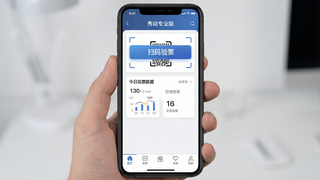 һ��չʾ�㶯רҵ��APP�ֻ������ͼ��ͼƬ��������һ����ɫ�����ֻ�����Ļ��ʾ�㶯רҵ����Ʊ���������棬���涥���С��㶯רҵ�桱���ֱ�ʶ���в���ɨ����Ʊ��ť�ͽ�����Ʊ����ͳ�ƿ�Ƭ���ײ��е����������ּ���������Ű�Ϊ����չʾ�ֻ������ӽǣ����Ϊ�Ƽ���UI���չʾ��ϸ�ڰ�������ͼ�ꡢ����ͼ������ť�ʸУ����ʸ��壬�ɾ����޶���Ԫ��