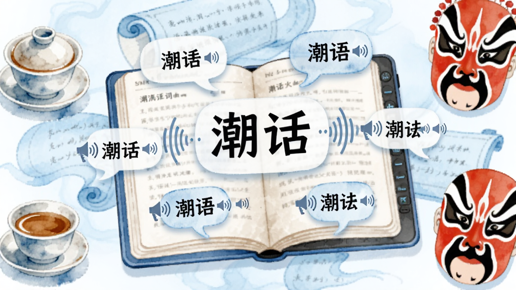 画面中心是一本打开的电子词典,词典页面浮现出