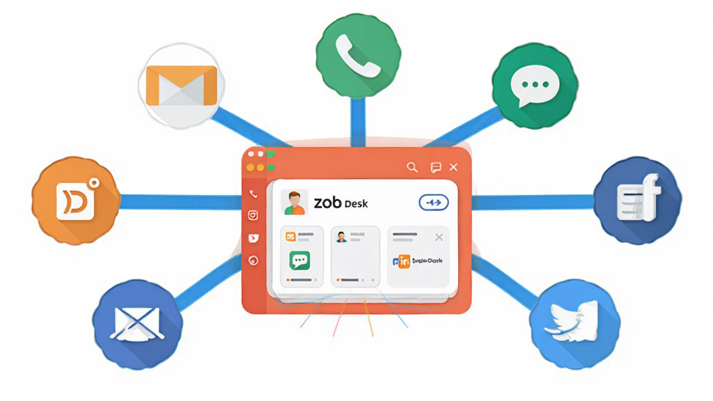 Zoho Desk ȫ���������ۺϹ���չʾ������Ϊ�������ͼ��ͨ��������۵�һ�����Ĺ�����壬����Ϊ���ķ���ʽ��ͼ���Ű����������Ϊ��ƽ���Ƽ��廭��ϸ�ڰ����ʼ����绰�����졢�罻ͼ��͹�����Ƭ�����ʸ��壬�ɾ����޶���Ԫ��