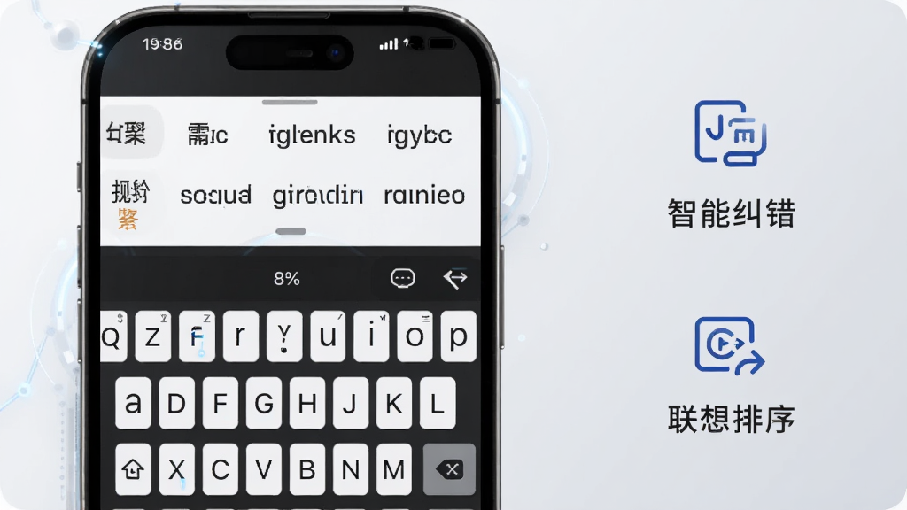 �������뷨�������빦��չʾͼ����������Ϊ�ֻ���Ļ����Ļ�м����Ϸ���ʾһ�ź�ѡ�ʣ���ѡ���а������ĺ�Ӣ�ĵ��ʣ������Ҳ��ü���ͼ���ע���ܾ��������������ܣ�����Ϊ��͵�ǳ��ɫ�����Ƽ���ʮ�㣬�����������ɾ��޶���Ԫ��