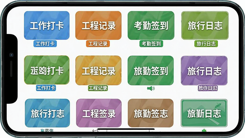 水印相机定位水印模板选择界面图,画面展示手机屏幕内排列着多个不同样式的水印模板缩略图,包含