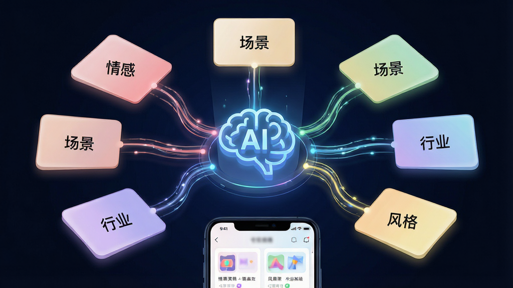 һ��չʾ�����ز����ܷ����Ƽ����ܵ�AI��ͼ������������һ�������AI����ͼ�꣬������Χ�����������ɫ���������Ų�ͬ������زĿ�Ƭ����Ƭ�ϱ�ע�š���С�������������ҵ������񡱵ȱ�ǩ���ֻ�������ʾ�Ÿ��Ի��Ƽ��б�������Ϊ����״�����Ϊ���ܿƼ��磬ϸ����������������Ч����Ƭɫ����ͣ����ʸ��壬�ɾ����޶���Ԫ�ء�
