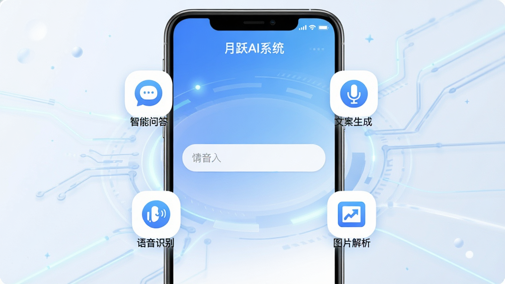 һ��չʾ��ԾAIϵͳ�ֻ�Ӧ���������ͼƬ�����������Ǽ��ĶԻ��������Χ�����Ŵ��������ʴ��İ����ɡ�����ʶ��ͼƬ�����Ĺ���ͼ�꣬����������׽���ɫ��������Ϊ��͵ĿƼ��������ֻ���Ļ�Ϸ���ʾ����ԾAIϵͳ�������������ˬ�ִ��������������ɾ��޶���Ԫ��