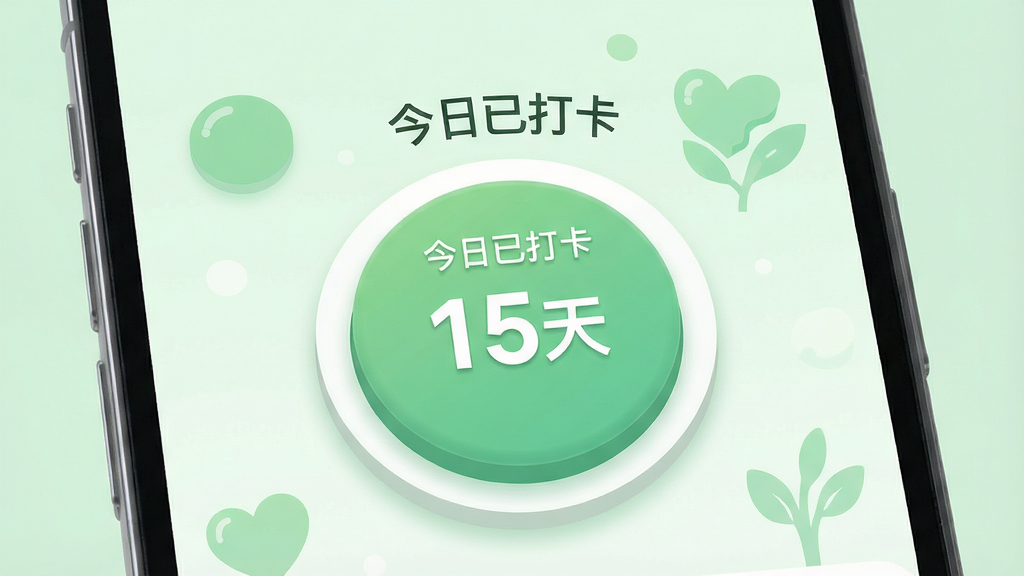 һ�š����̴�������Ӧ����ÿ�մ�ҳ�����дͼ���������ֻ���Ļ����Ļ������ʾһ������Բ�δ򿨰�ť����ť�Ϸ���ע�������Ѵ򿨡��������·���ʾ������������15�족������Ϊ���½ṹ�����Ϊ��������ı�ƽ����ƣ�ϸ�ڰ�����ť��΢�����ʸС������еĵ���ɫ��������Ԫ�أ����ʸ��壬����ɾ����޶���Ԫ�ء�