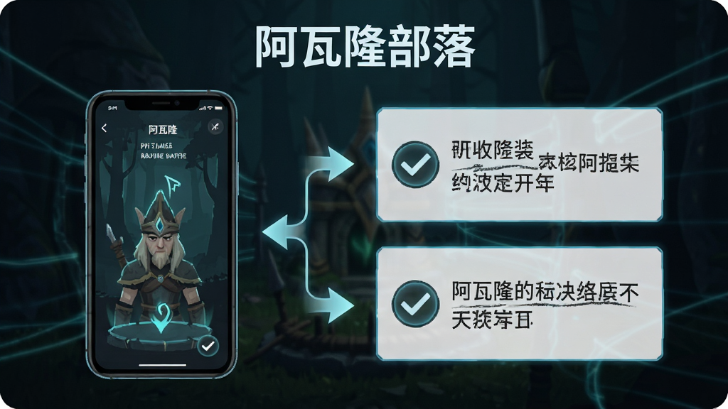 画面主体为阿瓦隆部落新手安装指引图,布局采用分步流程图排版,左侧是手机安装界面截图风格,右侧是文字说明框,顶部有“阿瓦隆部落”标题。整体风格为科技简约风,细节包含箭头、勾选图标、手机轮廓,画质清晰,画面干净,无多余元素。