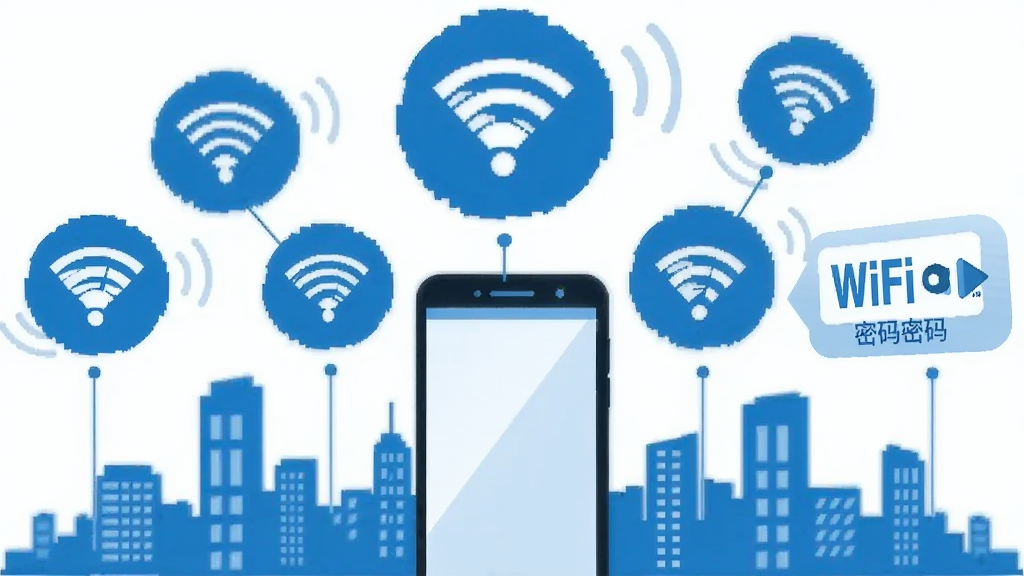 һ����ƽ���廭������������һ�������ֻ����ֻ��Ϸ�Ư���Ŷ������WiFi���ŵ�Բ��ͼ�꣬ͼ���·������ų��н�����Ӱ�����������ȵ㸲�ǣ������Ҳ�������WiFi�������ֱ�ʶ���������������ɫ����������죬����������������Ԫ��