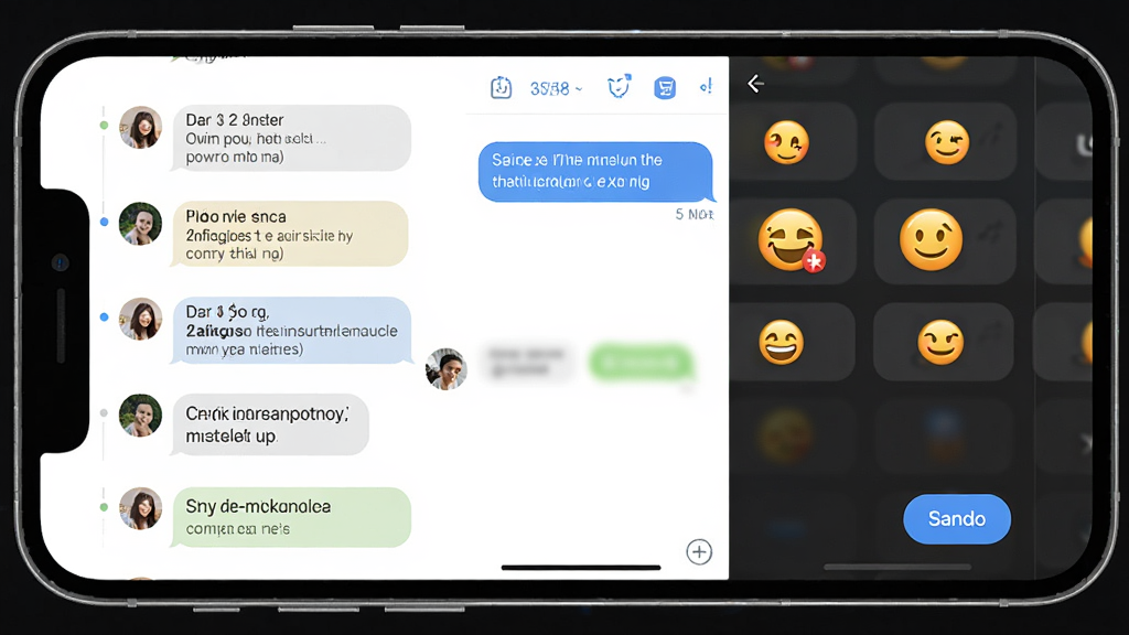 附近一夜聊即时消息互动界面,手机屏幕展示聊天对话框与表情面板,布局为左侧消息列表右侧输入区,风格清爽社交应用风,细节包含气泡消息和发送按钮,画质高清干净无多余元素
