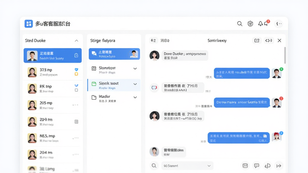 一张展示多客Duoke智能客服工作台界面的预览图,画面中央是简洁现代的软件主界面,左侧为店铺列表与消息分类栏,右侧为聊天对话窗口,界面配色以蓝白为主,风格清爽商务,细节清晰,画质干净,无多余元素,适合作为软件下载站的展示图片