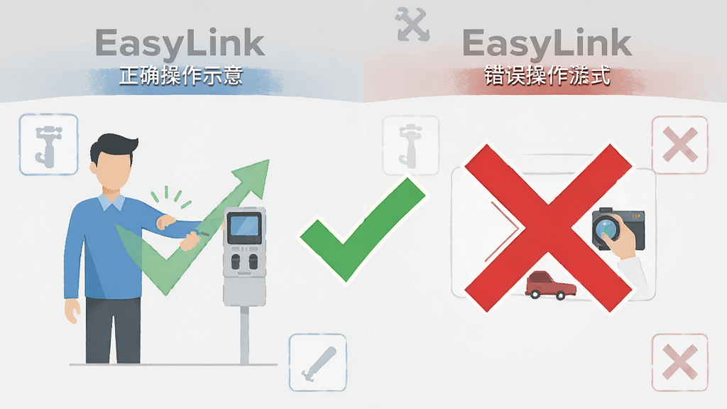 һ����Ϣͼ����ͼƬ��չʾEasyLinkʹ���е�ע����������Ϊ���������֣��������ȷ����ʾ�⣬�Ҳ��Ǵ������ʾ�⣬�м�����Ŀ�ĶԹ��Ͳ��ͼ�꣬����Ϊǳ��ɫ�������������Ű����򣬷���ƽ����ϸ�ڼ�࣬���ʸ��壬�ɾ����޶���Ԫ��