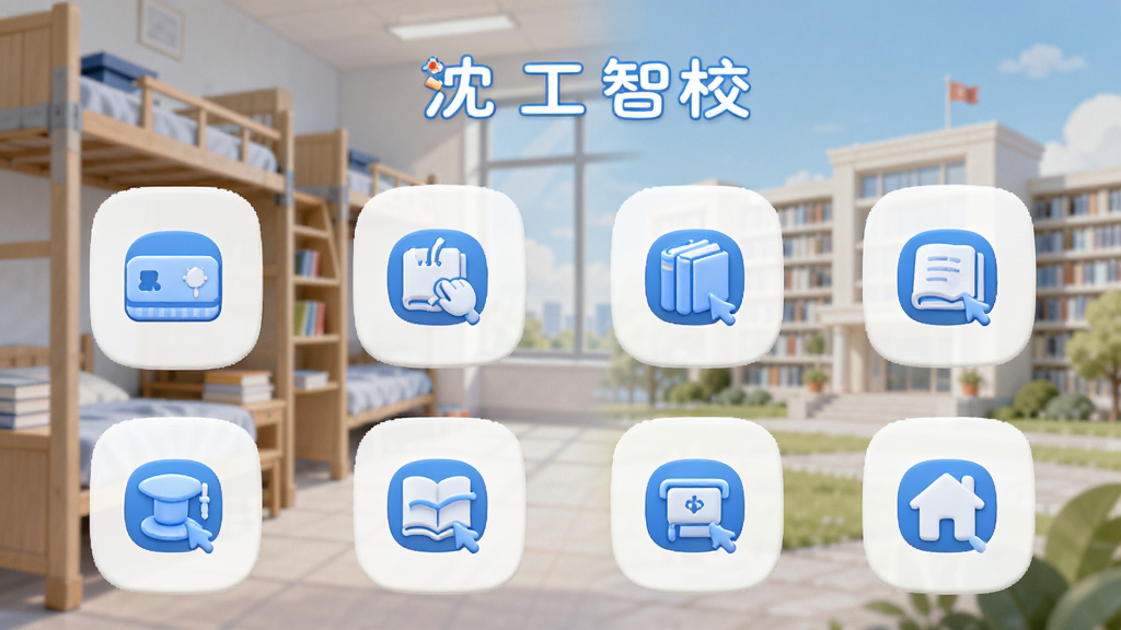 ����չʾ������У��Ӧ����������񹬸�ͼ�꣬����У԰�������ޡ�ͼ�顢���ݵ�ͼ�꣬����Ϊ������ͼ��ݳ��������ֲ����������У����Ϊ���Բ�ǲ廭�磬ϸ�ڰ���ͳһ��ɫϵͼ�ꡢ���֡�����У�������ʸ��壬�ɾ����޶���Ԫ��