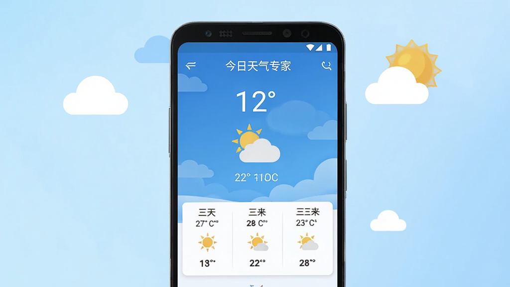 ����Ϊһ����׿�ֻ�չʾ��������ר�����������棬����Ϊ�ֻ���Ļ������ʾ��ǰ�¶ȡ�����ͼ���δ������Ԥ�����Ű�Ϊ���½ṹ�����Ϊ����������ɫ��ƽ����ƣ�ϸ�ڰ����ֻ���Χ�м�Լ���ƶ��̫��װ��Ԫ�ء�������������������Ϊǳ��ɫ���䣬���ʸ��壬�ɾ����޶���Ԫ��