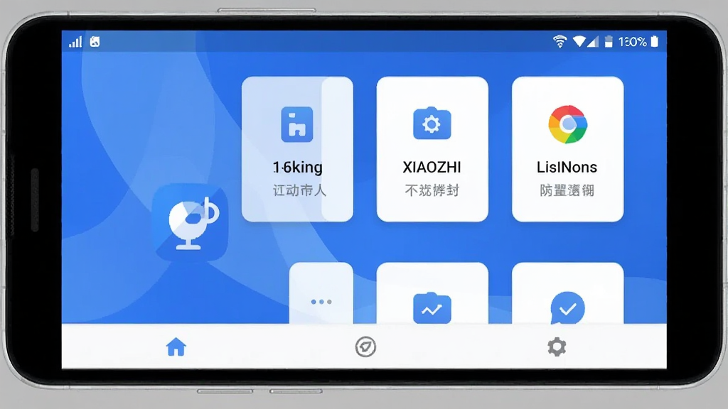 ������һ����׿�ֻ���Ļ����ʾС��XIAOZHIӦ�������棬����Ϊ�ֻ��������չʾ���Ű������½ṹ�����Ϊ�ִ��Ƽ��б�ƽ����ƣ�ϸ�ڰ�����ɫ���䱳������ɫ��Ƭʽ����ͼ�ꡢ����״̬����ײ������������ʸ���ɾ��޶���Ԫ��