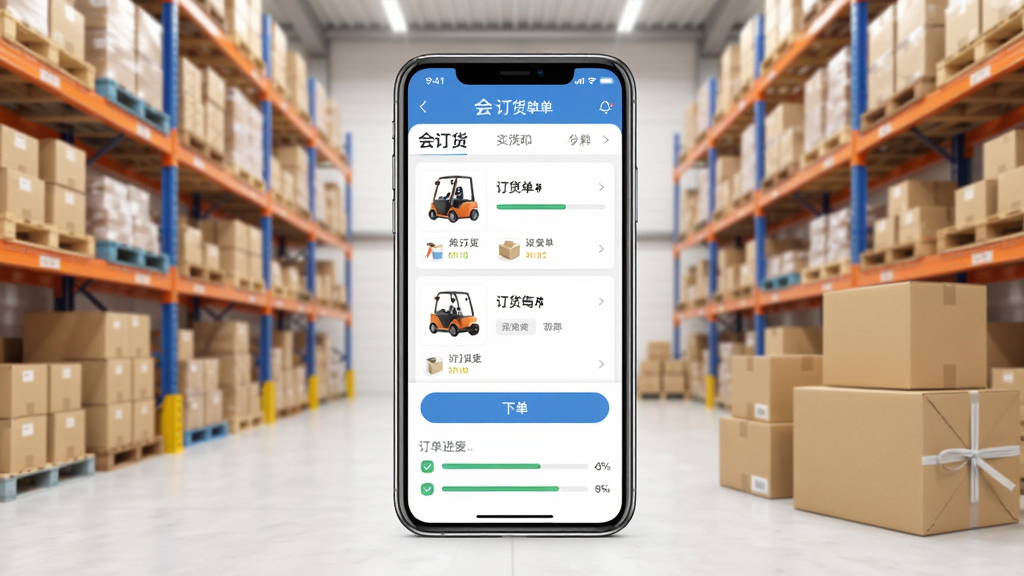 �ᶩ��App������չʾ������������һ�������ֻ�����Ļ����ʾ�ᶩ������Ʒ�����붩����ҳ�棬����Ϊ�����Ĳֿ��������ֽ�䣬���岼��Ϊ���й�ͼ�����Ϊдʵ�Ƽ��磬ϸ�ڰ�����Ʒ����ͼ���µ���ť�������������������������ɾ����޶���Ԫ��
