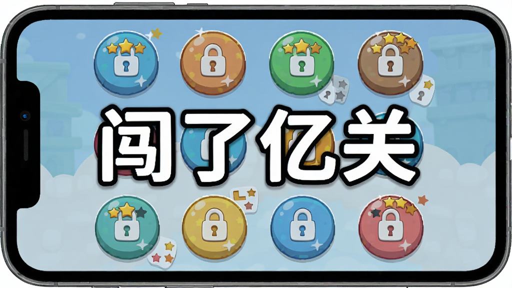 ����չʾһ��������Ϸ�ڵĹؿ�ѡ����棬����Ϊ�ֻ���Ļ��д����Ļ�������Ŷ��Բ�ιؿ�ͼ�꣬�����ѽ�����ʾ�������ۣ�����Ϊ����״���У����Ϊ��ͨ��ƽ����ƣ�ϸ�ڰ�����ɫ�ؿ�Բť������ͼ�ꡢ�Ǽ���ǣ����������ɾ����޶���Ԫ�ء������д����֡������ڹء���
