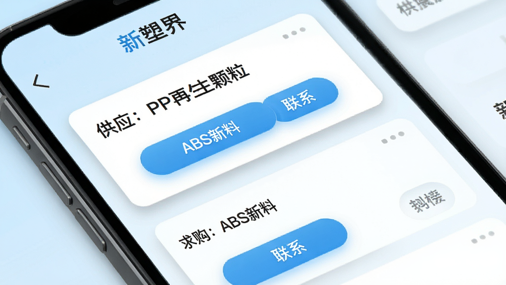 �ֻ���Ļ��д����ʾ�����ܽ硱Ӧ���ڵĹ���Խ�ҳ�棬ҳ�����С���Ӧ��PP�������������󹺣�ABS���ϡ�����Ϣ��Ƭ����Ƭ������ϵ��ť������Ϊ����ɫ���ɫ�������ˬ��ϸ�ڰ�����Ƭ��Ӱ�밴ť�����������������޶���Ԫ��