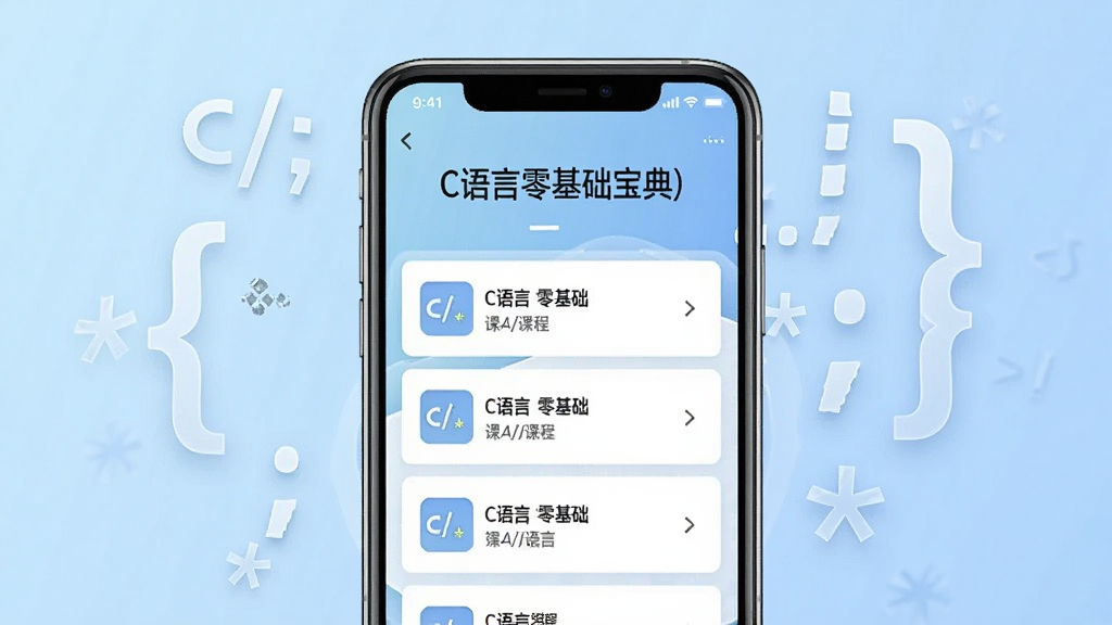 һ��չʾC�������������Ӧ�ý���ĳ���ͼ������������һ�������ֻ�����Ļ����ʾ��C�������������Ŀγ��б����棬������Ƽ�����£���������͵�ǳ��ɫ���䣬�ֻ���ΧƯ���ż�����͸���Ĵ������������š��ֺź��Ǻţ��������ִ��Ƽ��У�ϸ�����������ʸɾ����޶���Ԫ�أ��ʺ���Ϊ��������ҳ���Ԥ��ͼ