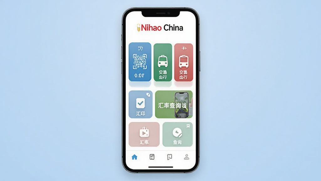 һ��չʾ Nihao China Ӧ����������ֻ�����ͼ������������һ�����������ֻ����ֻ���Ļ����ʾ Nihao China Ӧ�õ���ҳ���棬���涥���� 