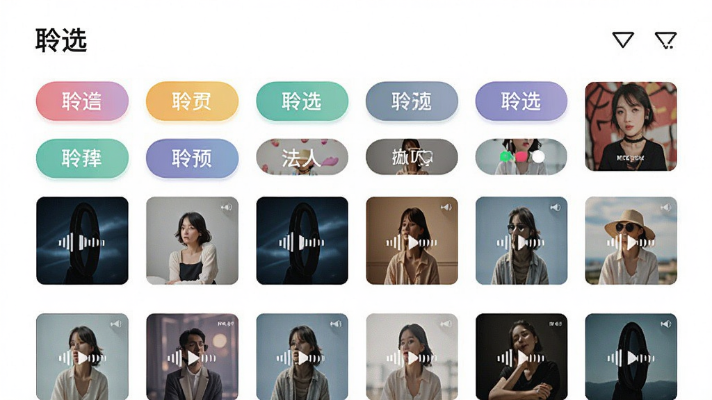 ����չʾ����ѡ���������ҳ�棬����Ϊ�����ɫ�����ǩ����Ƶ�������񣬲���Ϊ����״���У��Ű��������򣬷��Ϊ��������磬ϸ�ڰ���Բ�Ǳ�ǩ����������ͼ��ɸѡͼ�꣬���ʸ��壬�ɾ����޶���Ԫ��
