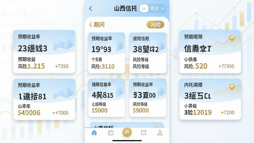 ��������Ϊ��ɽ�����С�App�Ĳ�Ʒ�б�ҳ���ͼ���廭��չʾ������в�Ʒ��Ƭ��ÿ�ſ�Ƭ�ϱ�ע���ޡ�Ԥ�������ʡ����յȼ������ֲ����������У���Ƭ֮������ȣ��Ű��Ϸ���ɸѡ�����·��е����˵������Ϊ��ˬ���ƶ���UI��Ʒ磬��ɫ�԰�ɫ��ǳ������ɫ��׺��ϸ���Ͽ�Ƭ������΢��Ӱ������������Ŀ�������е����Ľ�����������װ�Σ����ʸ��壬�ɾ������