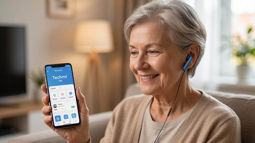 Techmi App ��׿�ֻ�ʹ�ó���ʾ��ͼ������Ϊһλ�������û�����������������ֻ���Ļ΢Ц������Ϊ������б����黯���ֻ���Ļ��ʾ Techmi App �����棬���Ϊ��ů�����Ӱ���ϸ�ڰ�����Ȼ���ߡ��Ӽһ����������ɼ�����������Ԫ�أ����ʸ��壬�ɾ����޶���Ԫ��