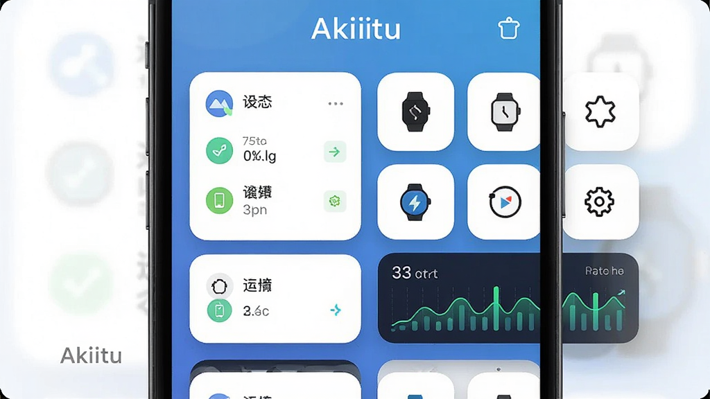 һ��չʾAkiitu����������ֻ�Ӧ�ý�ͼ������Ϊ�ֻ���Ļ��ʾAkiitu�����棬�������Ϊ�豸����״̬��Ƭ���Ҳ�Ϊ����ͼ�������Ű�������½ṹ�����Ϊ�ִ���Լ�Ƽ��磬ϸ�ڰ�����ɫ���䱳������ɫԲ�ǿ�Ƭ���ֱ�ͼ����˶�����ͼ�������������ɾ����޶���Ԫ�أ���Ļ����ʾ���֡�Akiitu��