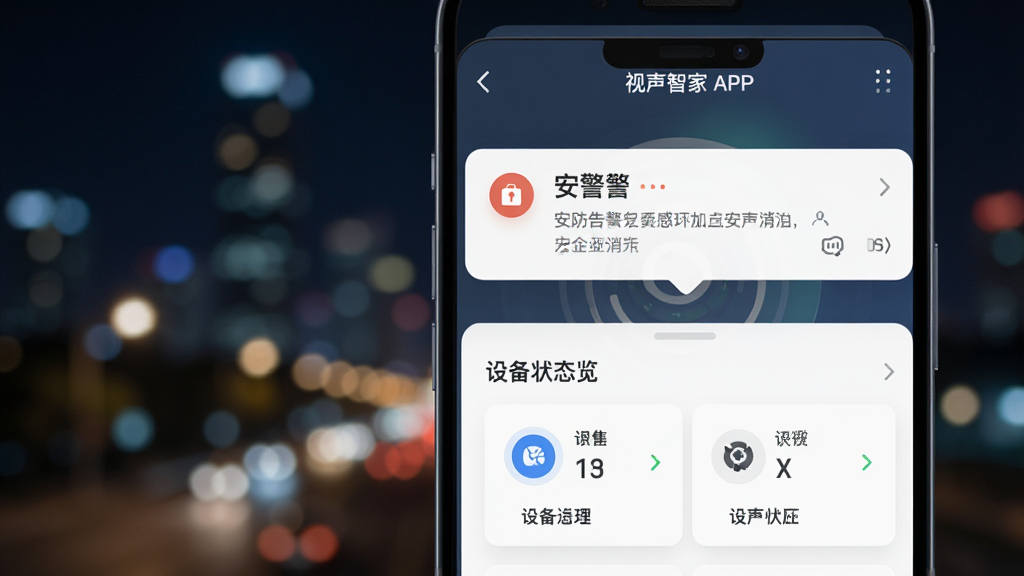 һ���ֻ���ʾ�������Ǽҡ�APP�ĸ澯֪ͨҳ�棬��Ļ�Ϸ����������澯��Ϣ���·����豸״̬����������Ϊҹ�����еƹ��黯Ч������������ȿƼ����Ű��࣬ϸ�����������ʸɾ����޶���Ԫ�ء�