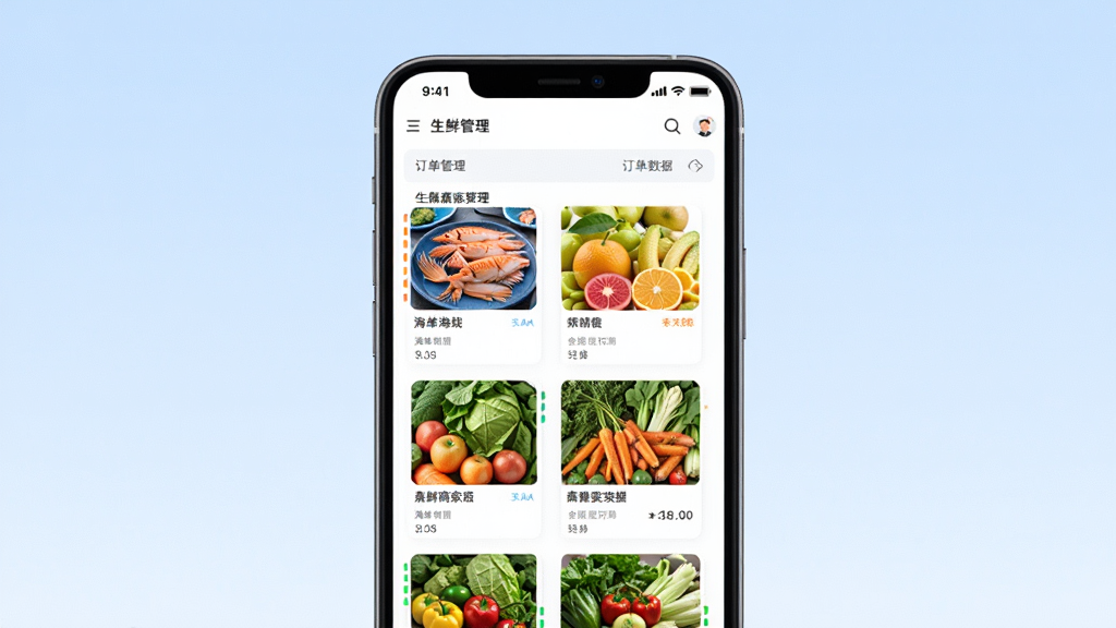 ������APP������չʾ������������һ�������ֻ�����Ļ����ʾ������Ʒ������̨���������ʡ�ˮ�����߲˵���Ʒ����ͼ�Ͷ���������壬����Ϊ�ɾ���ǳ��ɫ���䣬���������ϸ�����������ʸ��壬�޶���Ԫ��