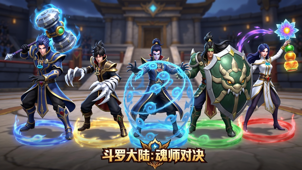 ��������Ϊ��λ��ʦ��ɵ�ս��С�ӣ�������������Ϊǿ��ϵ��ʦ�ֳ���촸������ϵ��ʦ�ְֳ׻���צ������ϵ��ʦ�ͷ���������������ϵ��ʦչ������ܡ�����ϵ��ʦ�Ӷ��ű������������ֲ��ú���һ���ſ������������ʾ��ͬ��ɫ�Ļ껷��Ȧ������Ϊ���������̨���Ű�ײ�������á����޴�½����ʦ�Ծ�����ϷLOGO�����Ϊ3D�������÷磬ɫ���������𡢺�Ϊ�����꼼��ЧѤ����ϸ�ڰ���ÿλ��ʦ���沿�������껷�������꼼�ͷŵĶ�̬�켣������Ϊ8K�����壬�ɾ��������޶���Ԫ�ء�