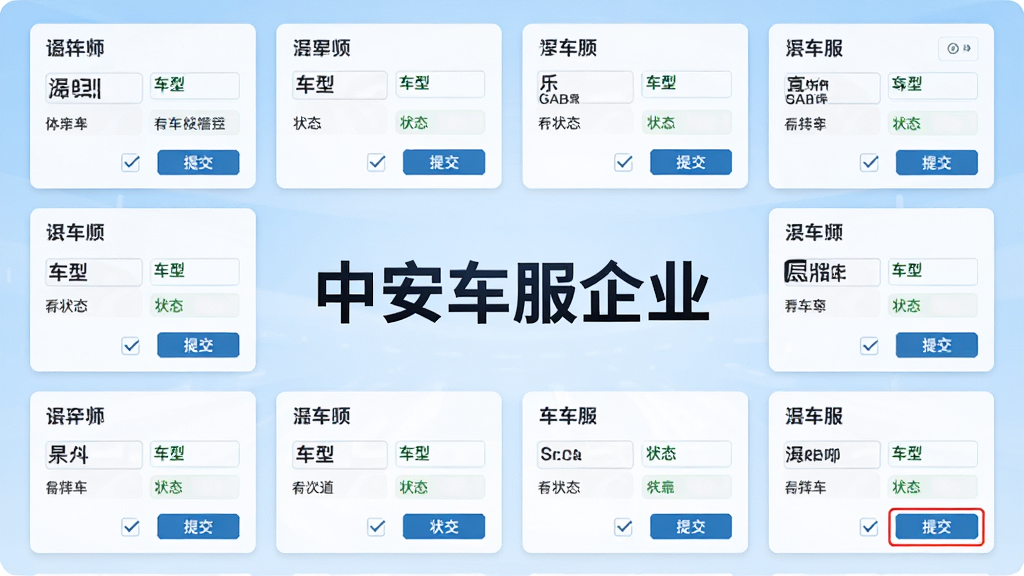 �����񣬻���չʾһ�����ֻ������Ǽǹ������棬����λ���С��а�������ҵ�����������������ж��ų�����Ϣ��Ƭ��ÿ�ſ�Ƭ�������ơ����͡�״̬���ֶΣ��Ա��й�ѡ���ύ��ť������Ϊǳ��ɫ���䣬�������������������רҵ��ϸ�ھ��£����ʸ��壬�ɾ����޶���Ԫ��