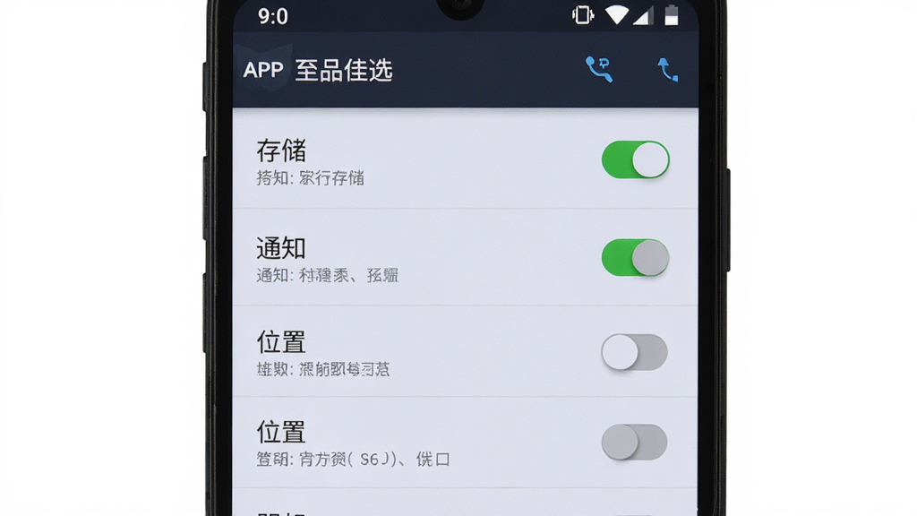 һ����׿�ֻ���Ļ��ʾ����Ʒ��ѡ��APP��Ȩ�����ý��棬����Ϊ�б�ʽ����ѡ������洢��֪ͨ��λ�õ�Ȩ�ޣ��Ű����������Ϊϵͳ���ý�����ϸ�ڰ�����ɫ����״̬���ء���ɫ�ر�״̬���أ����ʸ���ɾ��޶���Ԫ�ء�