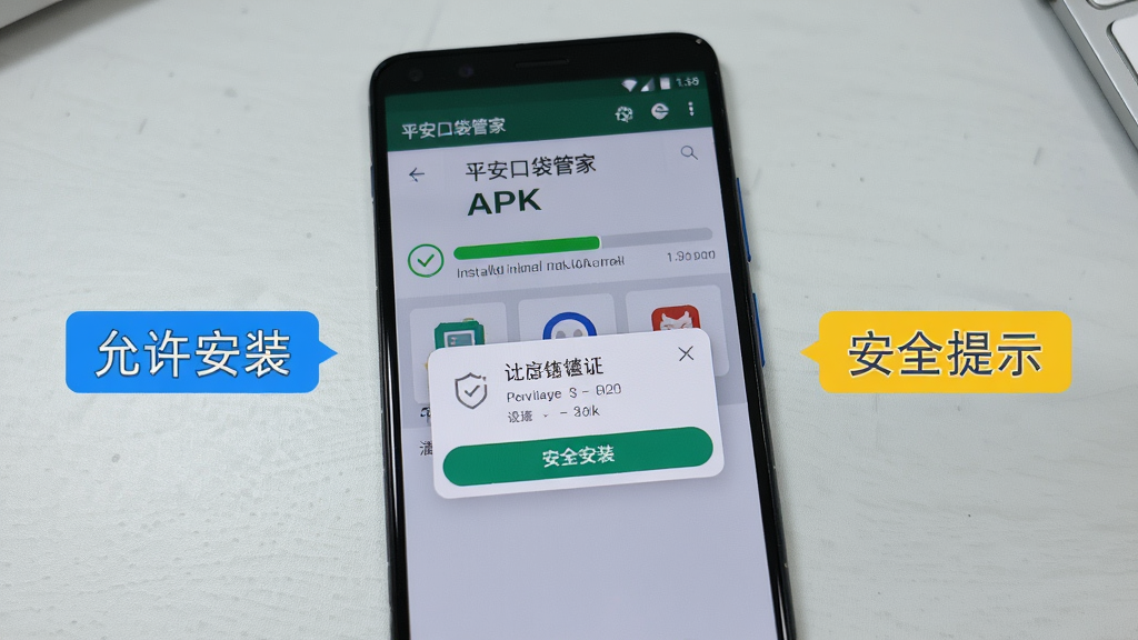 ����չʾһ����׿�ֻ����ڰ�װ��ƽ���ڴ��ܼҡ�APK�ļ�����Ļ��ʾ��װ��������Ȩ��ȷ�ϵ������ֻ��Ա��С�������װ���롰��ȫ��ʾ�����ֱ�ǩ������Ϊǳ��ɫ���棬����дʵ���ϸ�����������ʸɾ����޶���Ԫ��