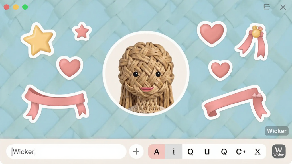 Wicker������ֽװ�ι��ܽ����ͼ����Ļ����ʾһ����֯���ͷ����ΧƯ�������ǡ����ġ�˿������ֽ�زģ��·�����������������ѡ������������ɫ��ͣ�������������������С�Wicker����ʶ���ɾ�����