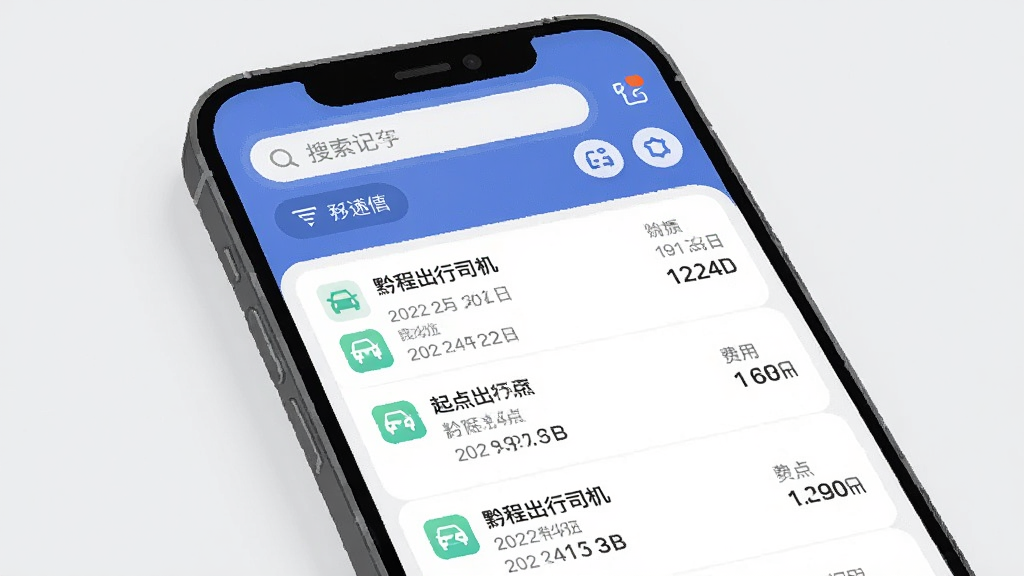 һ��չʾ�����ֻ���ǭ�̳���˾��APP�г̼�¼��������ֲ廭���������ֻ���Ļ�ϵ��г��б���ÿ����¼�������ڡ�����յ�ͷ�����Ϣ����Ļ�Ϸ����������ɸѡ��ť�����ֲ��þ��й�ͼ���ֻ���΢��бչʾ������Ϊǳ��ɫ�����Ϊ�ִ�UI��Ʒ��ϸ����ע���б���ļ���ͼ���һ���ԣ������������ű�ע