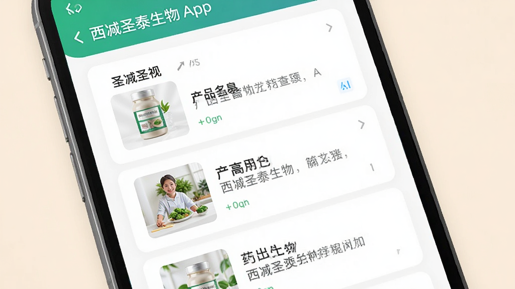 ����ʥ̩����App��Ʒ��Ϣ��ѯҳ��չʾͼ������Ϊ�ֻ���Ļ��д����Ļ�ڳ��ֲ�Ʒ�б������鿨Ƭ����Ƭ���в�Ʒ���ơ�����ͼ���Ҫ˵��������Ϊ���ǳɫ��������ɾ����࣬����������������Ԫ�ء�
